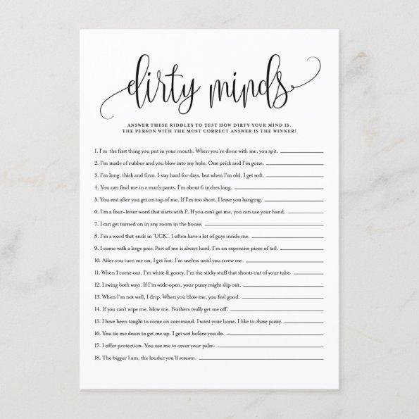 Black Script Dirty Mind Riddles Bridal Shower Game Enclosure Invitations