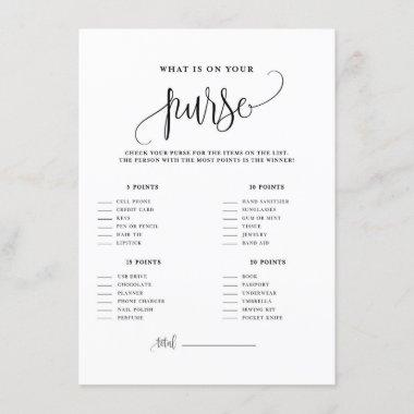 Black Script What's in Your Purse Shower Game Enclosure Invitations