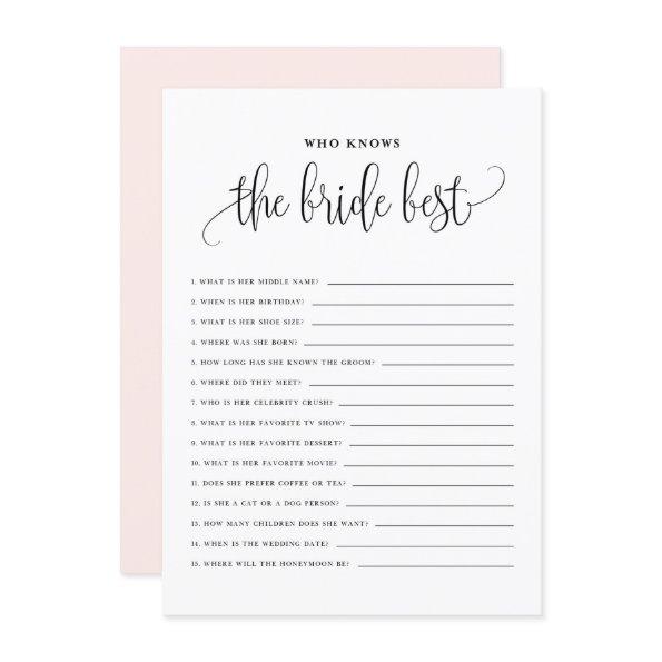 Black Script Who Knows the Bride Best Shower Game Enclosure