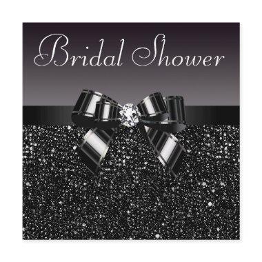 Black Sequins, Bow & Diamond Bridal Shower Invitations