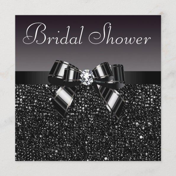 Black Sequins, Bow & Diamond Bridal Shower Invitations