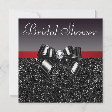 Black Sequins Diamond Bow Red Bridal Shower Invitations