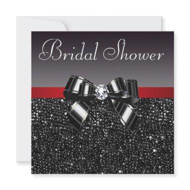 Black Sequins Diamond Bow Red Bridal Shower Invitations