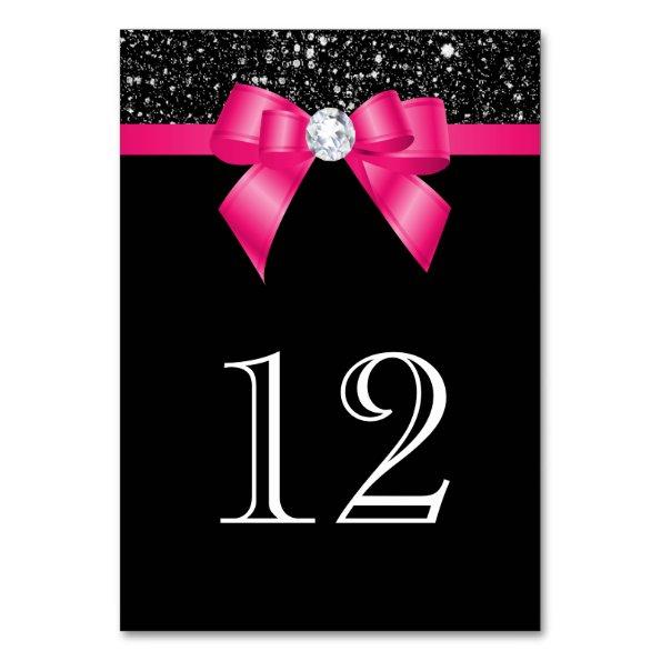 Black Sequins Hot Pink Bow Table Number