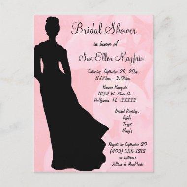 Black Silhouette Bride Pink Floral Background Invitation PostInvitations