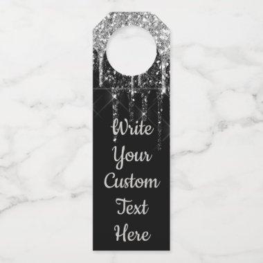 Black Silver Anniversary Party Birthday Gift Wine Bottle Hanger Tag