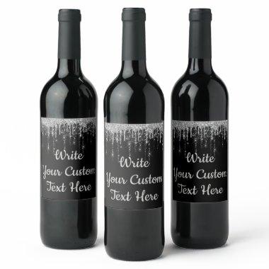 Black Silver Anniversary Party Birthday Glitter Wine Label