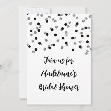 Black Silver Confetti Bridal Shower Invitations