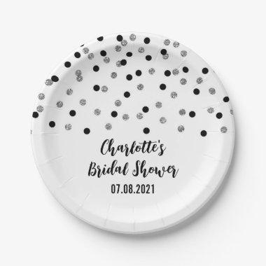 Black Silver Confetti Bridal Shower Plate