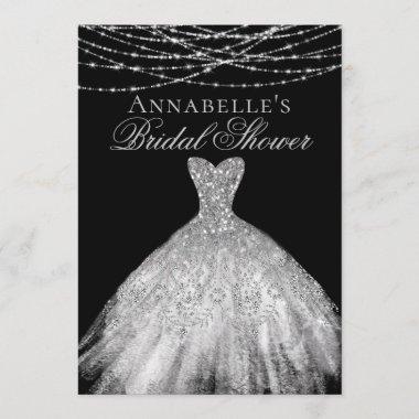 Black & Silver Diamond Sparkle Dress Bridal Shower Invitations