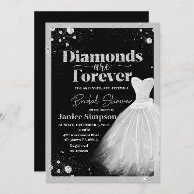 Black & Silver Diamonds are forever Bridal Shower Invitations