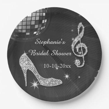 Black/Silver Disco Ball and Heels Bridal Shower Paper Plates