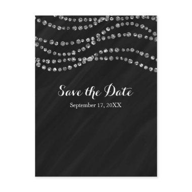 Black & Silver Faux Diamond Bling Save The Date Announcement Post