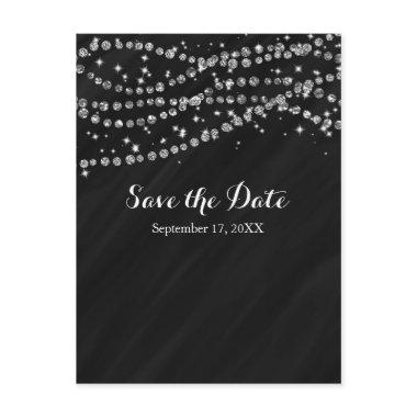 Black & Silver Faux Diamond Bling Save The Date Announcement PostInvitations