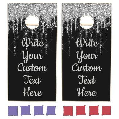 Black Silver Girly Fun Birthday Party Gift Glitter Cornhole Set