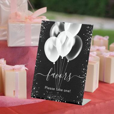 Black silver glitter balloons favors party pedestal sign