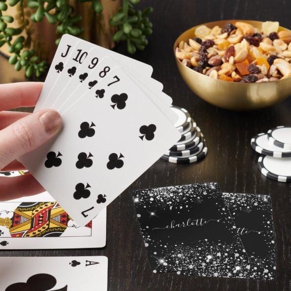 Black silver glitter dust name script poker