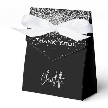 Black silver glitter sparkles name thank you favor boxes