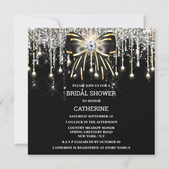 Black silver gold diamond shimmer lights elegant Invitations