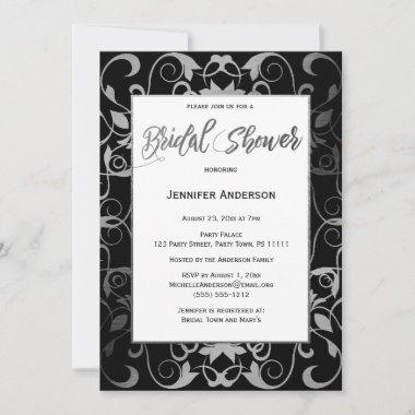 Black Silver Gray White Elegant Bridal Shower Invitations