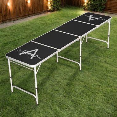 Black Silver Modern Script Girly Monogram Name Beer Pong Table
