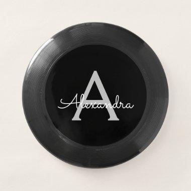 Black Silver Modern Script Girly Monogram Name Wham-O Frisbee