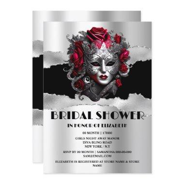 Black silver red rose masquerade