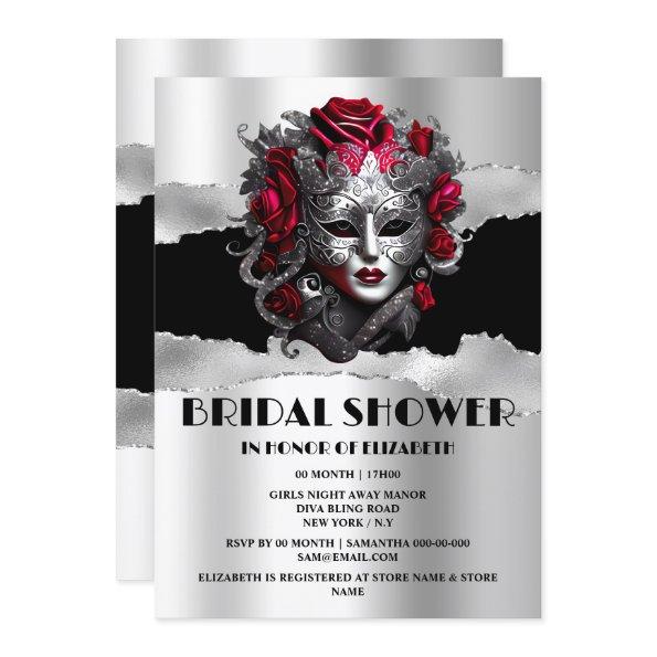 Black silver red rose masquerade