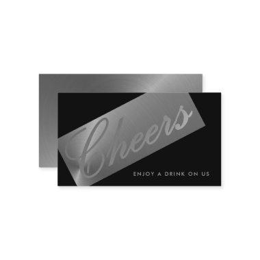 Black & Silver Script "Cheers" Drink Ticket Enclosure Invitations