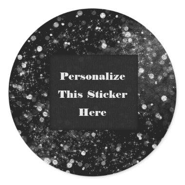 Black Silver Sparkling Lights Glam Sparkle Glitter Classic Round Sticker