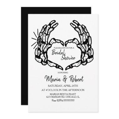 Black Skeleton Hand Heart Bridal Shower Invitations