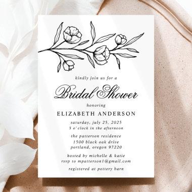 Black Sketched Floral Bridal Shower Invitations