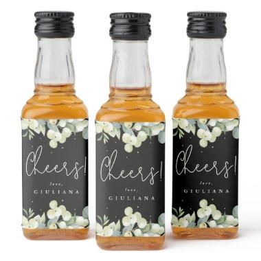 Black Snowberry+Eucalyptus Bachelorette Party Mini Liquor Bottle Label