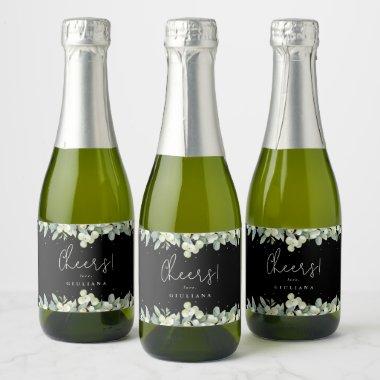 Black Snowberry+Eucalyptus Bridal Shower Mini Sparkling Wine Label