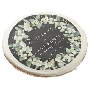 Black Snowberry+Eucalyptus Winter Wedding Shower Sugar Cookie