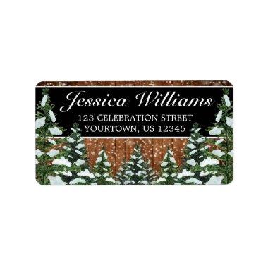 Black Snowy Wood & Forest Country Pine Address Label