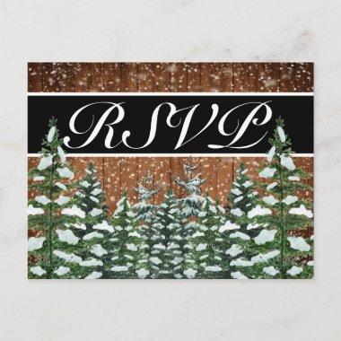 Black Snowy Wood & Forest Country RSVP Invitation PostInvitations