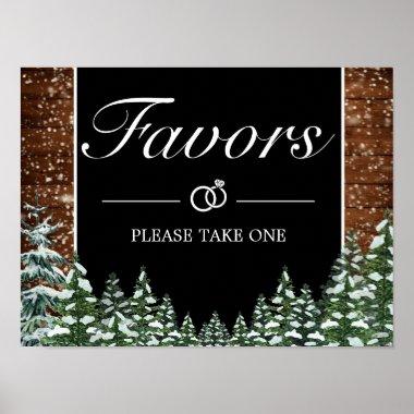 Black Snowy Wood & Forest Favors Wedding Sign