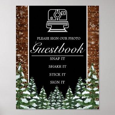 Black Snowy Wood & Forest Photo Book Wedding Sign