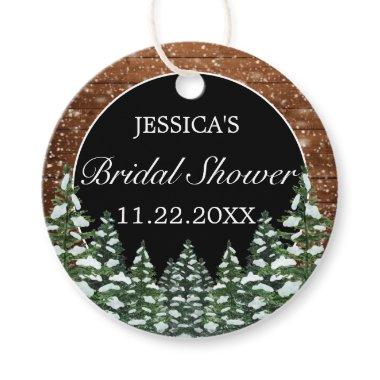 Black Snowy Wood & Forest Pine Bridal Shower Favor Tags