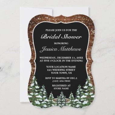 Black Snowy Wood & Forest Pine Bridal Shower Invitations