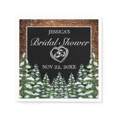 Black Snowy Wood & Forest Pine Bridal Shower Napkins