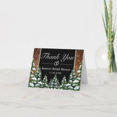 Black Snowy Wood & Forest Pine Bridal Shower Thank You Invitations