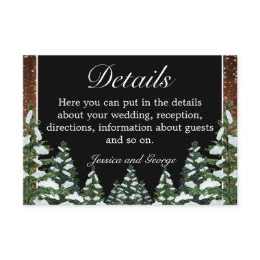 Black Snowy Wood & Forest Pine Wedding Details Enclosure Invitations