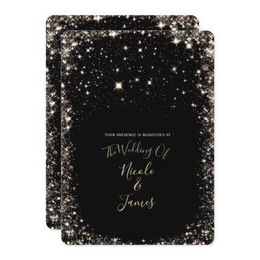 Black Sparkles Starry Night Sky Elegant Wedding