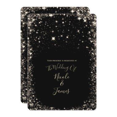 Black Sparkles Starry Night Sky Elegant Wedding Invitations