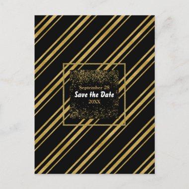 Black & Sparkling Gold Stripe Modern Save the Date Announcement PostInvitations