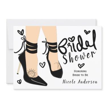 Black Strappy High Heels Sun Moon Bridal Shower Invitations