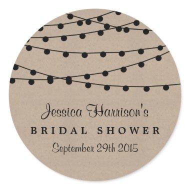 Black String Lights On Rustic Kraft  Classic Round Sticker