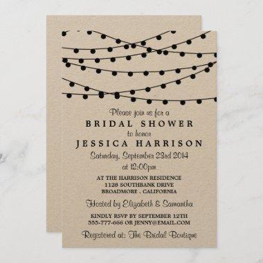 Black String Lights On Rustic Kraft Bridal Shower Invitations